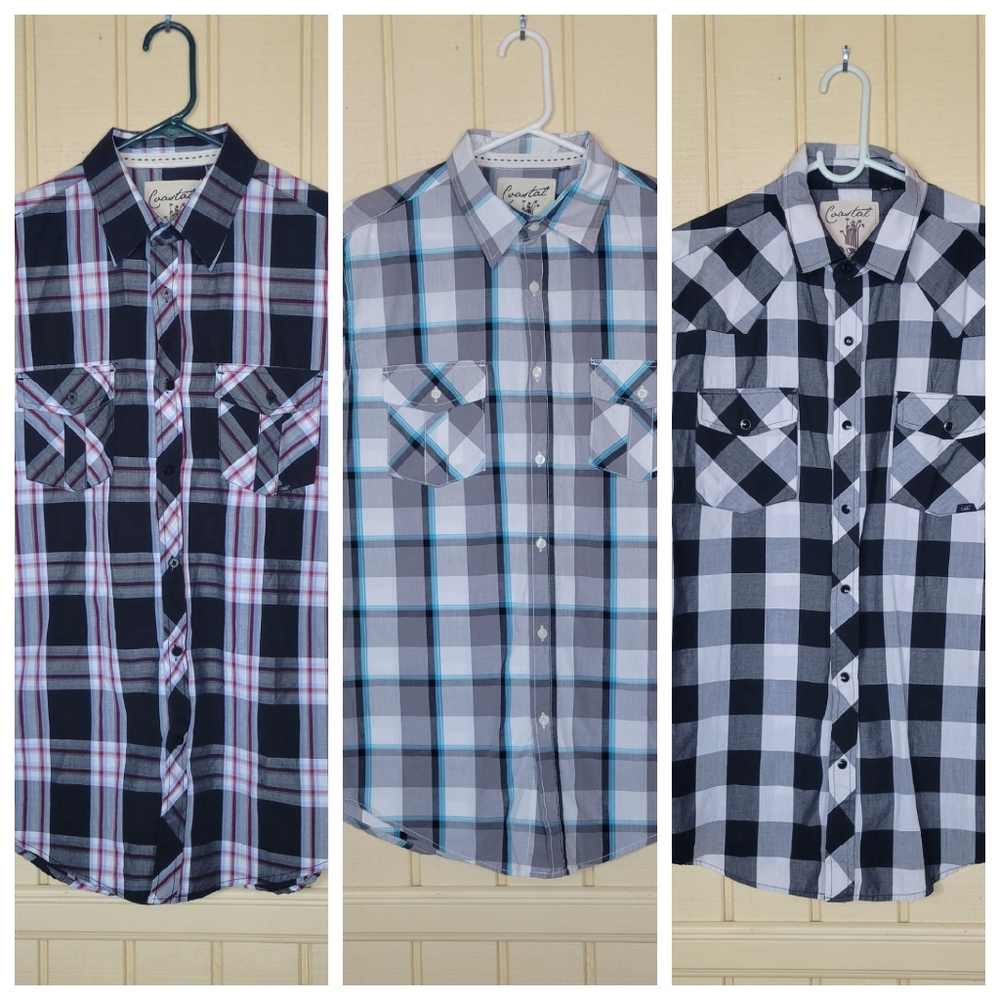 X3 Coastal plaid button-up short sleeve shirt size L